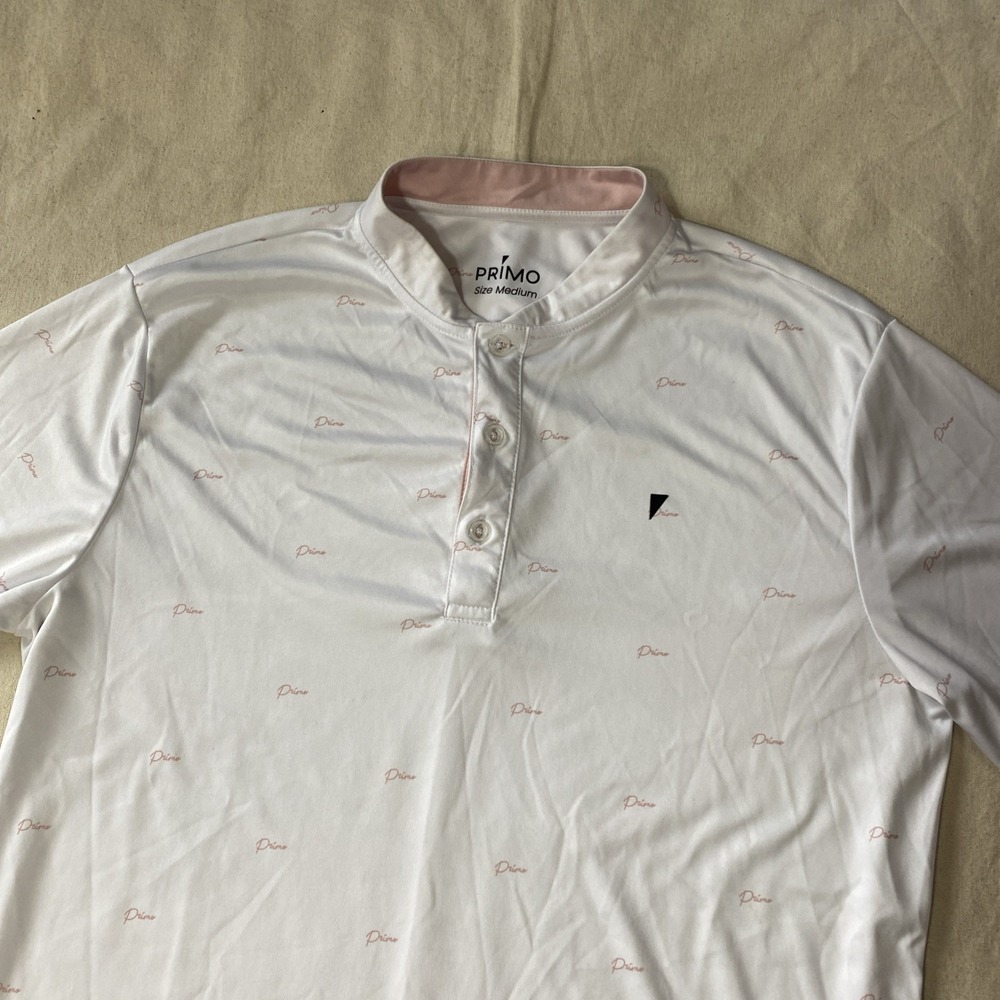 Primo Blade Collar Polo Performance Golf Shirt Men's Medium White Henley AOP